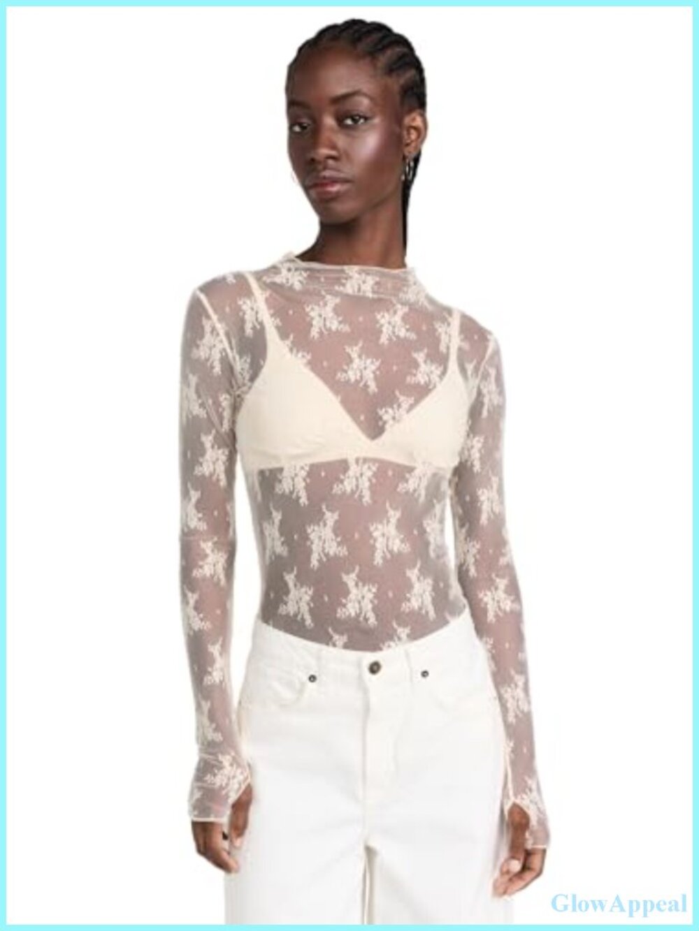 Lace Mesh Mock Neck Long Sleeve Floral Top